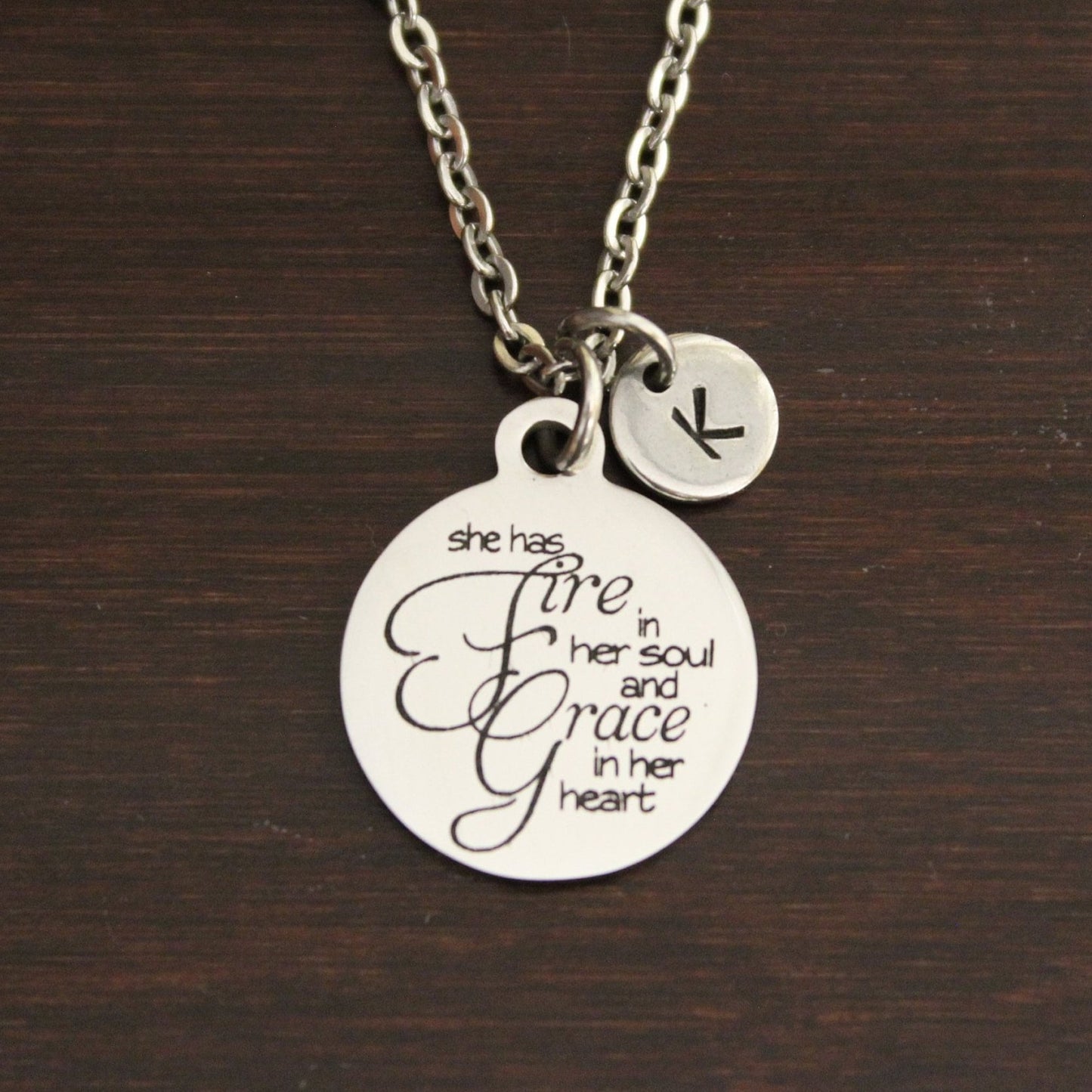 She Has Fire In Her Soul And Grace In Her Heart Necklace - Fierce Jewelry-Inspire Necklace - Inspirational Necklace-Simple Necklace - I/B/H