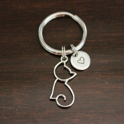 cat outline keychain