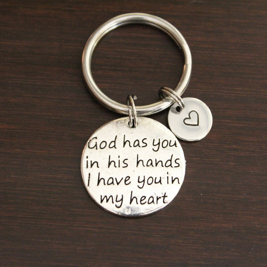 god has you in his hands i have you in my heart keychain