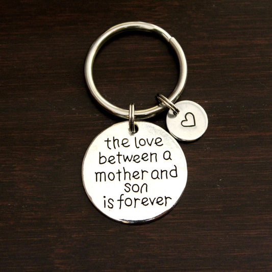 The love between a mother and son is forever keychain