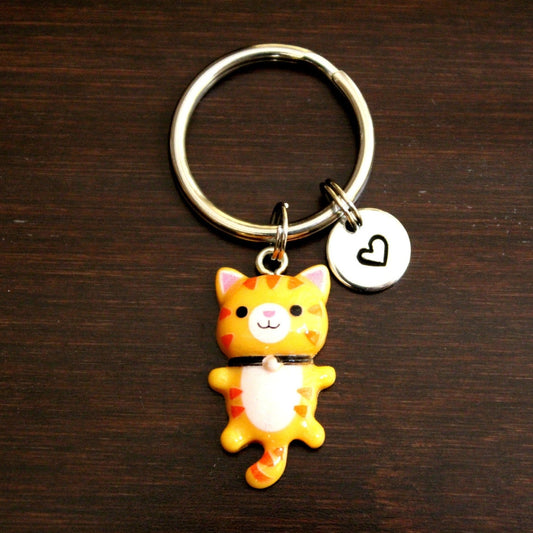 orange cat with stripes keychain resin material