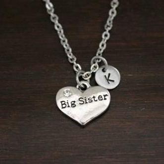 Big Sister Necklace - Big Sister Gift - New Big Sister - New Big Sister Gift - Big Sister Jewelry - Baby Announcement - Carved - I/B