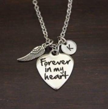 Forever In My Heart-Memorial Necklace-Initial-Lost Loved One-Parent-Husband-Child-Spouse-Sibling-Friend-Mother-Father - Memorial Gift- I/B/H