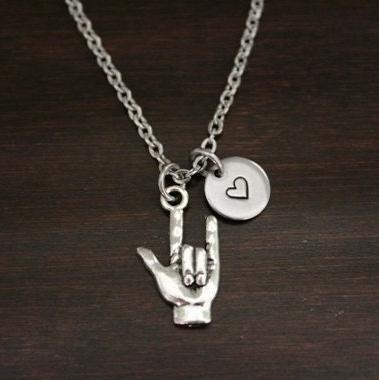 Sign Language Necklace - I Love You Hand Signal Necklace - ASL Necklace - ASL Jewelry - Wife Necklace - Daughter Necklace  - I/B/H