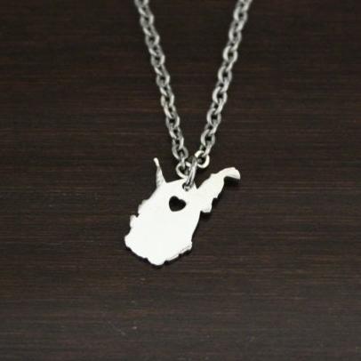 West Virginia Necklace - WV Necklace - West Virginia Jewelry - WV Jewelry - West Virginia  Lover-State Necklace-Home Necklace-US State-I/B/H 2