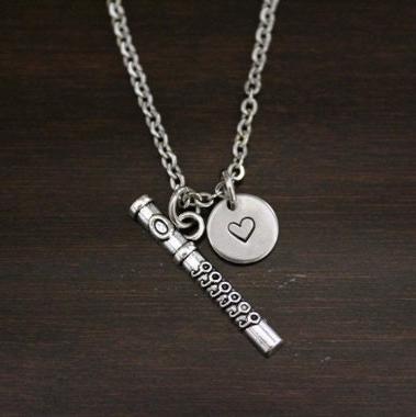 Flute Necklace - Flute Jewelry - Flute Gift - Music Teacher Necklace - Band Leader Necklace - Band Necklace - Band Jewelry - I/B/H
