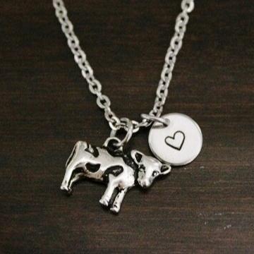 Cow Necklace - Cow Gift - Cow Lover - Heifer Jewelry - Heifer Necklace - Farm Gift - Farmer Gift - Cow Jewelry - Calf Necklace - I/B/H