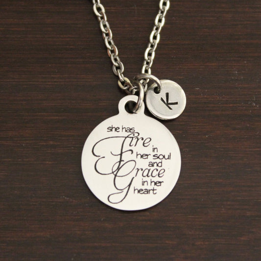 She Has Fire In Her Soul And Grace In Her Heart Necklace - Fierce Jewelry-Inspire Necklace - Inspirational Necklace-Simple Necklace - I/B/H