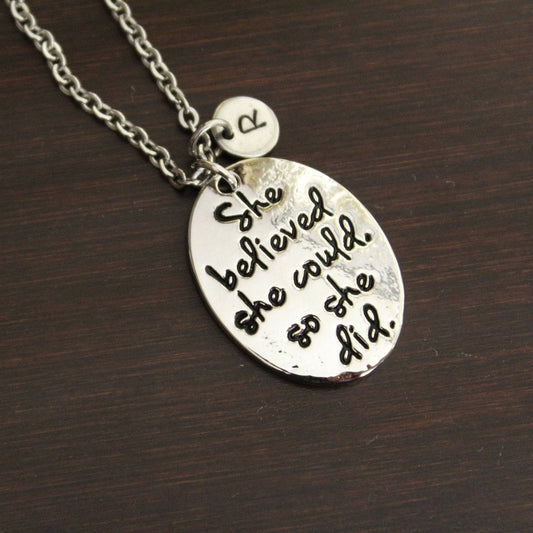 She Believed She Could So She Did Necklace-Believe Jewelry-Motivational Saying Jewelry-Inspirational Necklace-Inspire-Simple Necklace-I/B/H 1