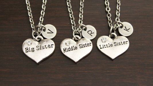 Big Sister Middle Sister  Little Sister Necklace Set - Sisters Necklace - Daughter Necklace - Sister Heart Necklace - I/B