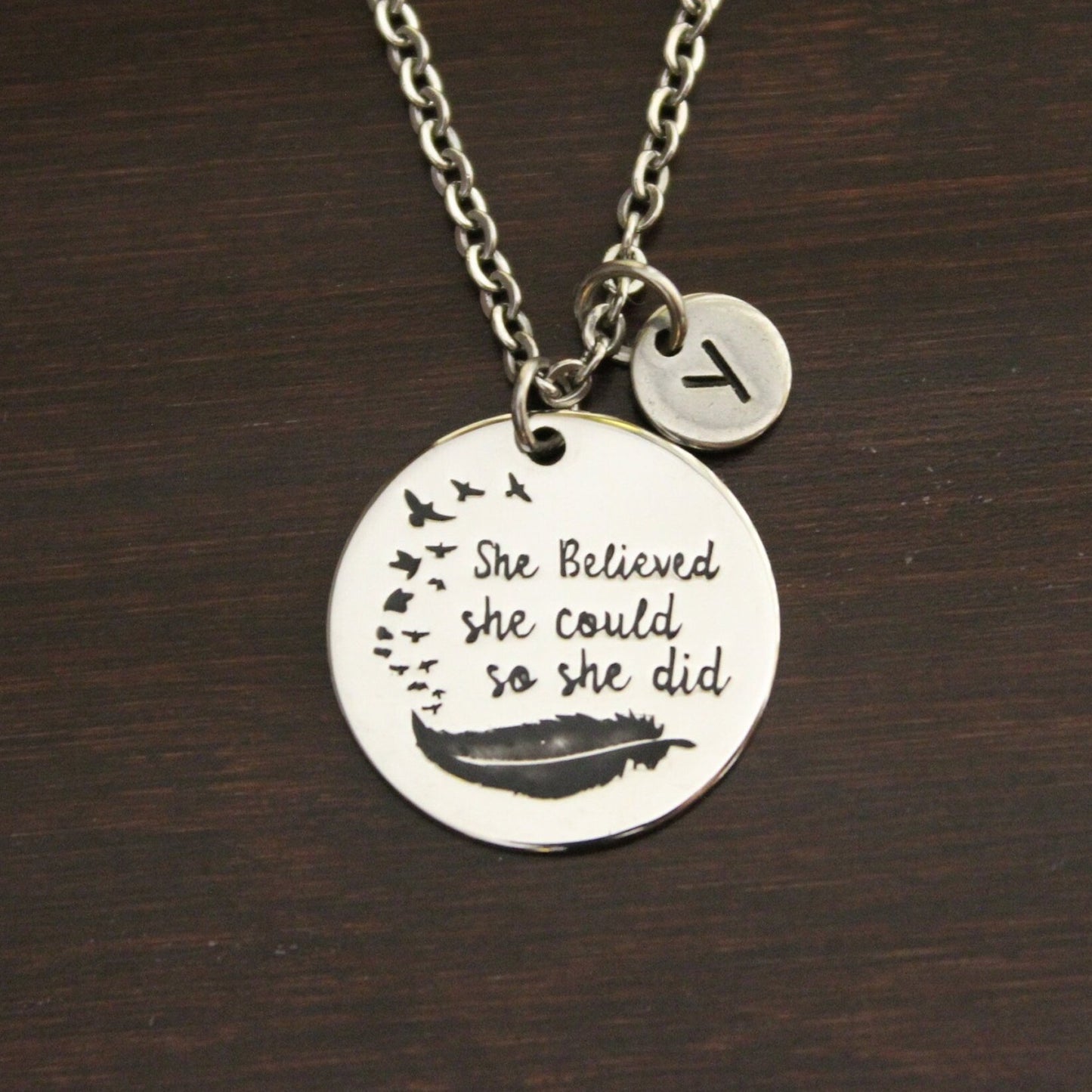She Believed She Could So She Did Feather to Birds Necklace-Believe Jewelry-Motivational Saying Jewelry-Inspirational Necklace-Inspire