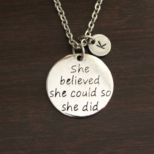 She Believed She Could So She Did Necklace-Believe Jewelry-Motivational Saying Jewelry-Inspirational Necklace-Inspire-Simple Necklace-I/B/H 2