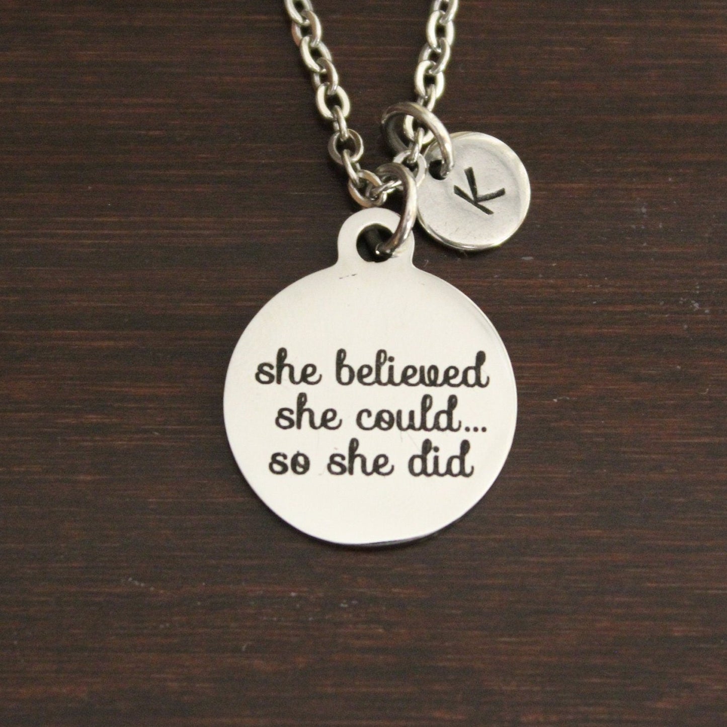She Believed She Could So She Did Necklace-Believe Jewelry-Motivational Saying Jewelry-Inspirational Necklace-Inspire-Simple Necklace-I/B/H