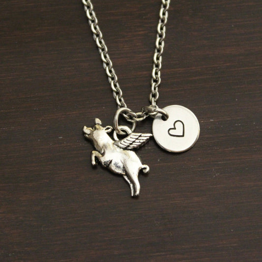 Flying Pig Necklace - Pig Necklace - Pig Gift - Pig Lover - When Pigs Fly - Pig Jewelry - Piglet Charm - Flying Pig Necklace - I/B/H