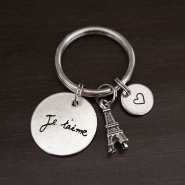 eiffel tower and je taime charm keychain