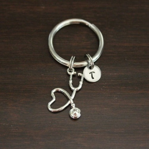 Stethoscope charm with tube in a heart shape keychain