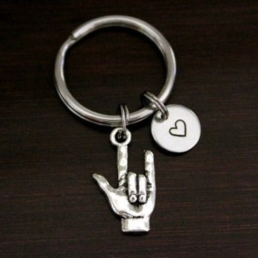 ASL hand with I love you sign keychain thumb pointer and pinky fingers up